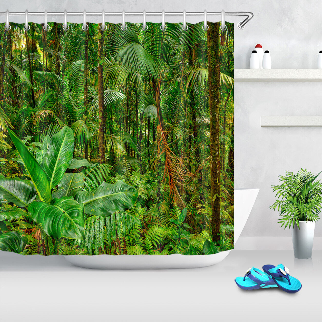 Rainforest Bloom Plants Shower Curtain for Botanical-Inspired Bathroom Decor