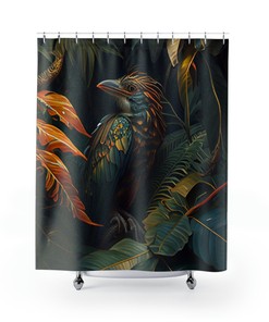 Rainforest Escape: Realistic Shower Curtain with Pre-Raphaelite Style