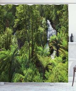 Rainforest Fall River Print Shower Curtain for a Serene Bath