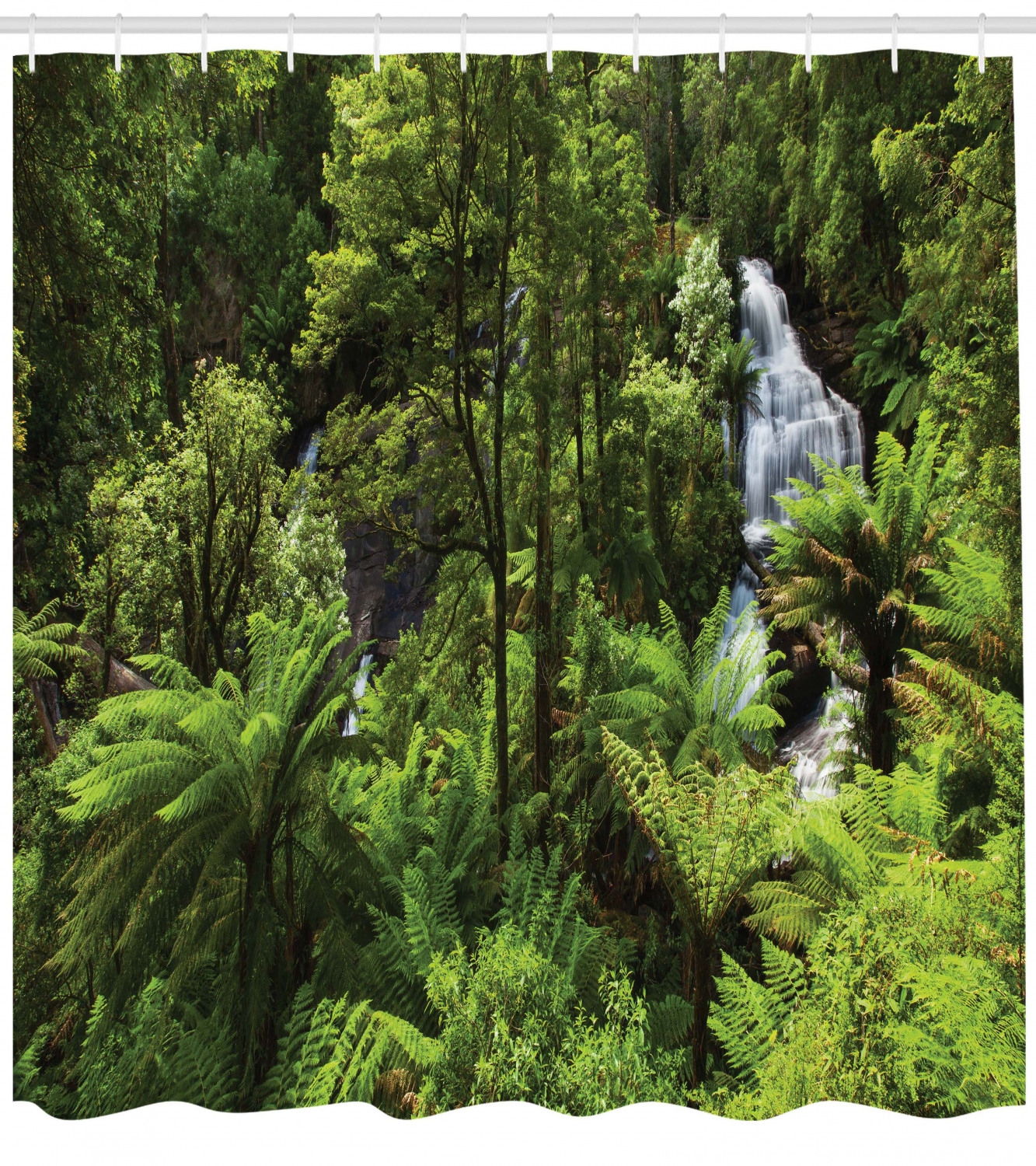 Rainforest Fall River Print Shower Curtain for a Serene Bath