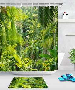 Rainforest Green Leaves Shower Curtain for Natural Bathroom Decor