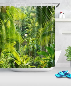 Rainforest Green Leaves Shower Curtain for Natural Bathroom Decor