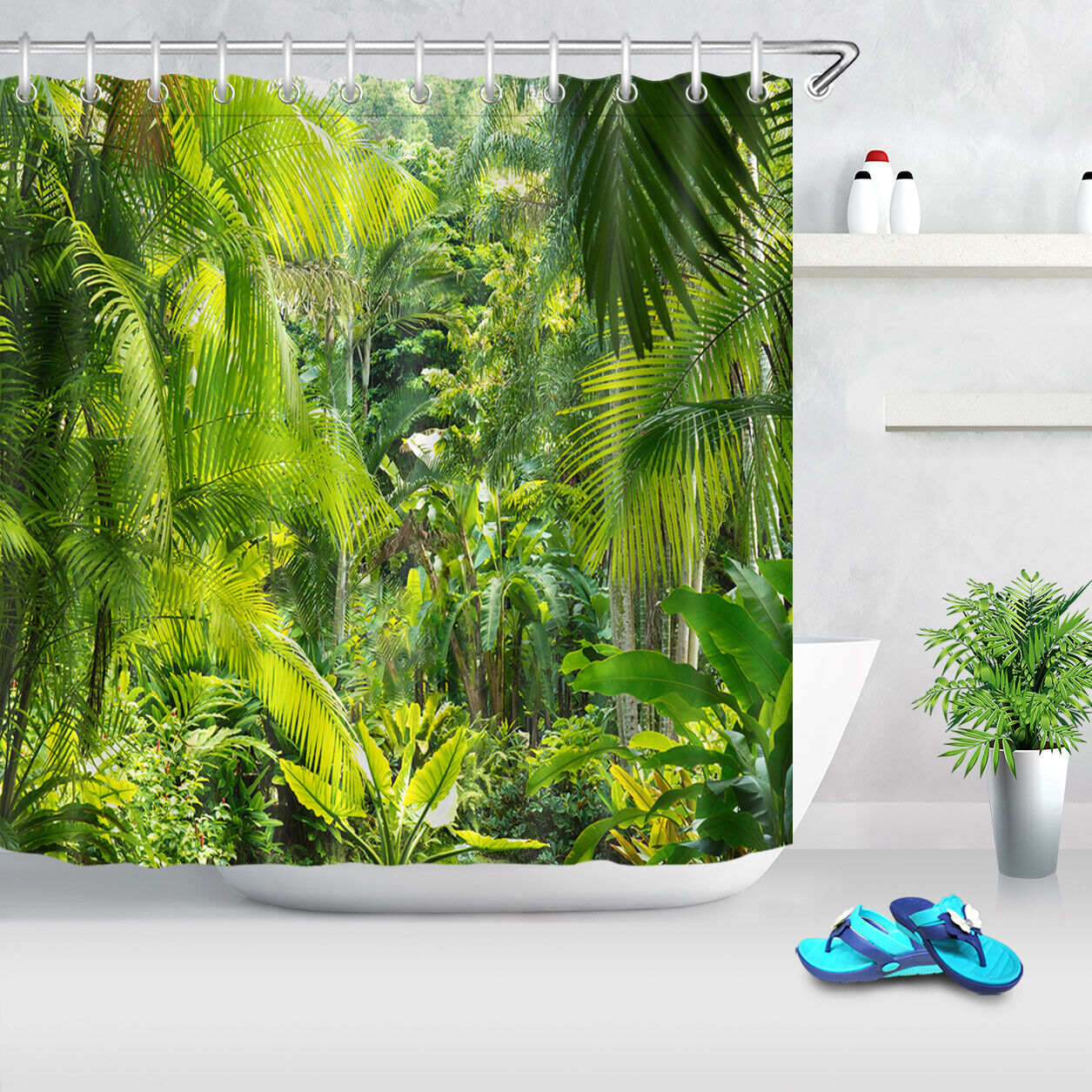 Rainforest Green Leaves Shower Curtain for Natural Bathroom Decor