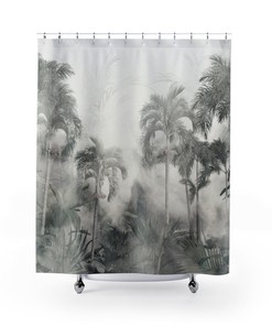 Rainforest Palm Tree Watercolor Shower Curtain for a Boho Bathroom