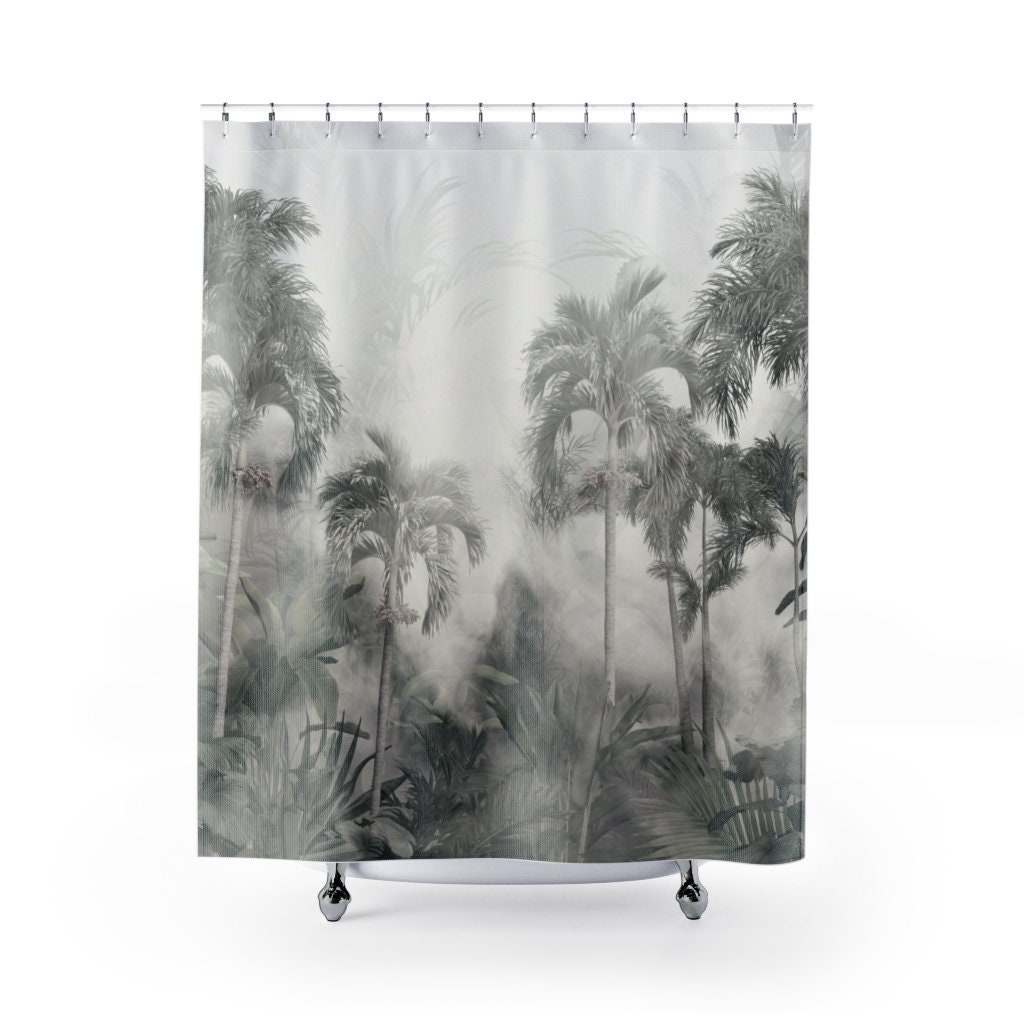 Rainforest Palm Tree Watercolor Shower Curtain for a Boho Bathroom