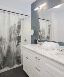 Rainforest Palm Tree Watercolor Shower Curtain for a Boho Bathroom