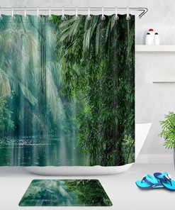 Rainforest Stream Shower Curtain for Nature-Inspired Bathroom Decor