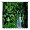 Rainforest Waterfall Shower Curtain, Tropical Jungle Green Leaf Bathroom Decor
