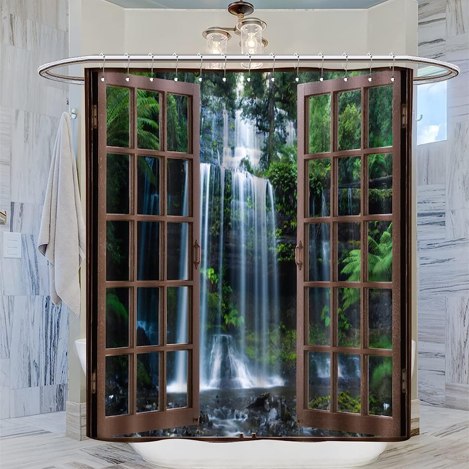 Rainforest Waterfall Tropical Green Plant Landscape Shower Curtain for Nature Lovers