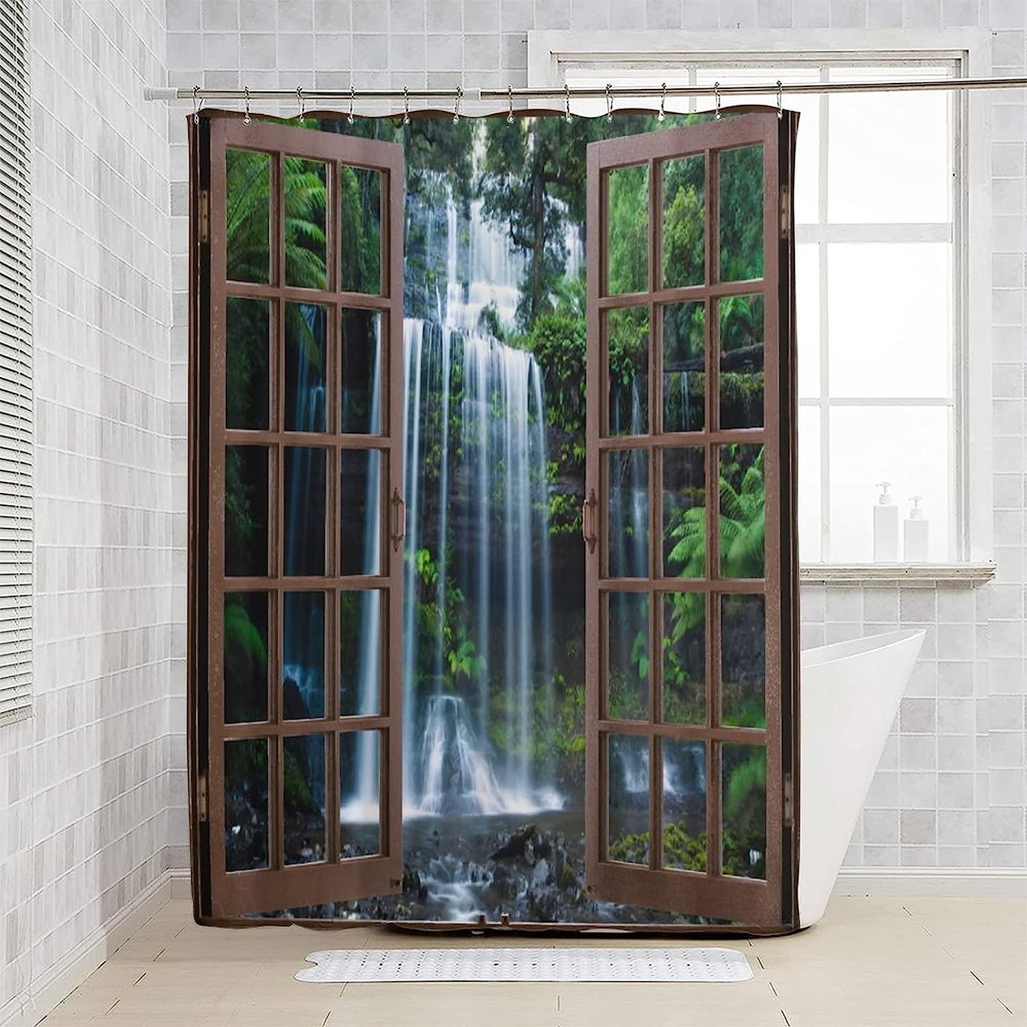 Rainforest Waterfall Tropical Green Plant Landscape Shower Curtain for Nature Lovers
