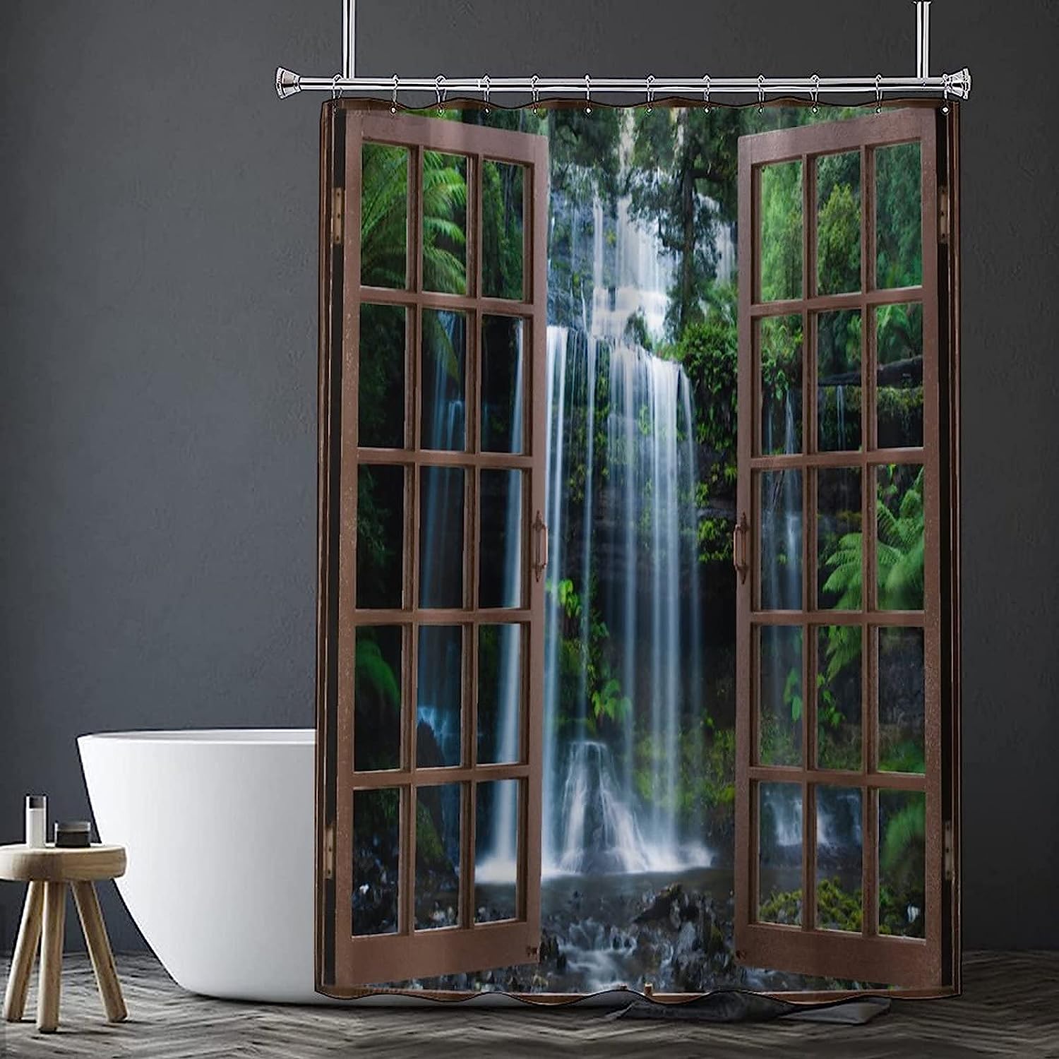 Rainforest Waterfall Tropical Green Plant Landscape Shower Curtain for Nature Lovers