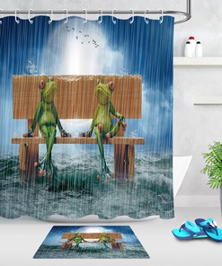 Rainy Day Funny Frogs Shower Curtain - Waterproof Animal Bathroom Decor