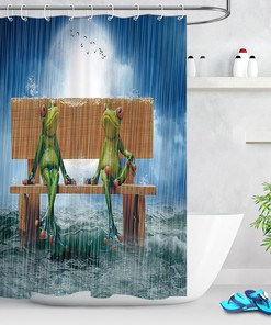 Rainy Day Funny Frogs Shower Curtain - Waterproof Animal Bathroom Decor