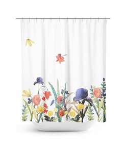 Ralph Moberly Floral Watercolor Painting Shower Curtain, Botanical Bath Curtain