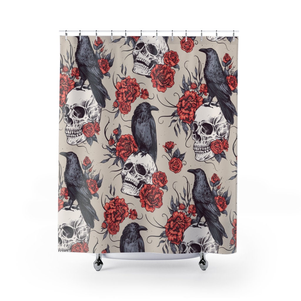 Raven And Skulls Gothic Shower Curtain Witchy Home Decoration And Pagan Room Decorr For Gifts