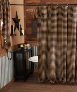 Raven Black and Tan Star Shower Curtain for Country Rustic Primitive Design