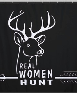 Real Woman Deer Hunt Shower Curtain, Waterproof Fabric Bath Curtain with Grommet Holes