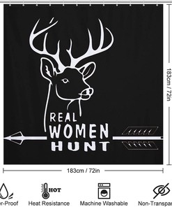 Real Woman Deer Hunt Shower Curtain, Waterproof Fabric Bath Curtain with Grommet Holes