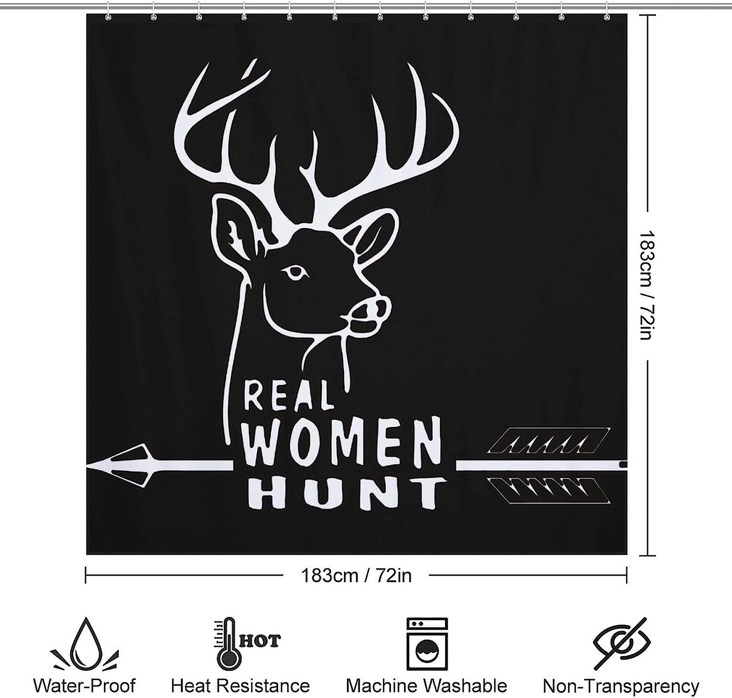 Real Woman Deer Hunt Shower Curtain, Waterproof Fabric Bath Curtain with Grommet Holes