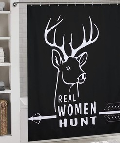 Real Woman Deer Hunt Shower Curtain, Waterproof Fabric Bath Curtain with Grommet Holes