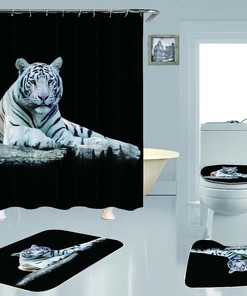 Realistic 3D White Tiger Shower Curtain, Animal Bathroom Decor, Durable and Waterproof