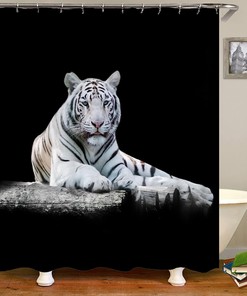 Realistic 3D White Tiger Shower Curtain, Animal Bathroom Decor, Durable and Waterproof