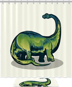 Realistic Brontosaurus Dinosaur Shower Curtain, Waterproof Bathroom Curtain
