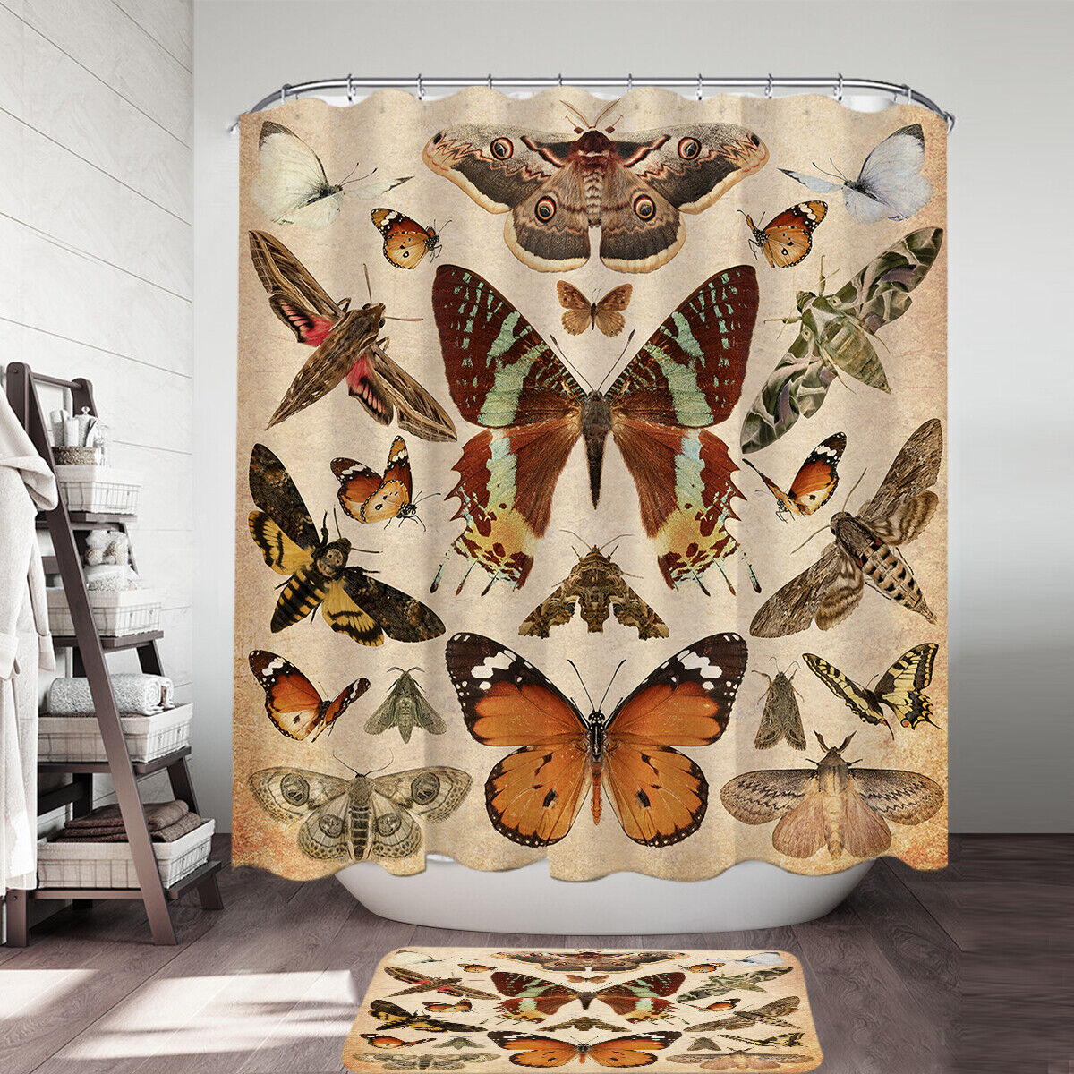 Realistic Butterfly Shower Curtain, Colorful Nature Bath Curtain