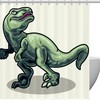 Realistic Dinosaurs Raptor Green Tyrannosaurus Shower Curtain, Prehistoric Bath Curtain
