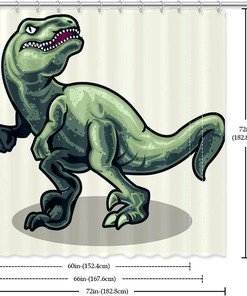 Realistic Dinosaurs Raptor Green Tyrannosaurus Shower Curtain, Prehistoric Bath Curtain