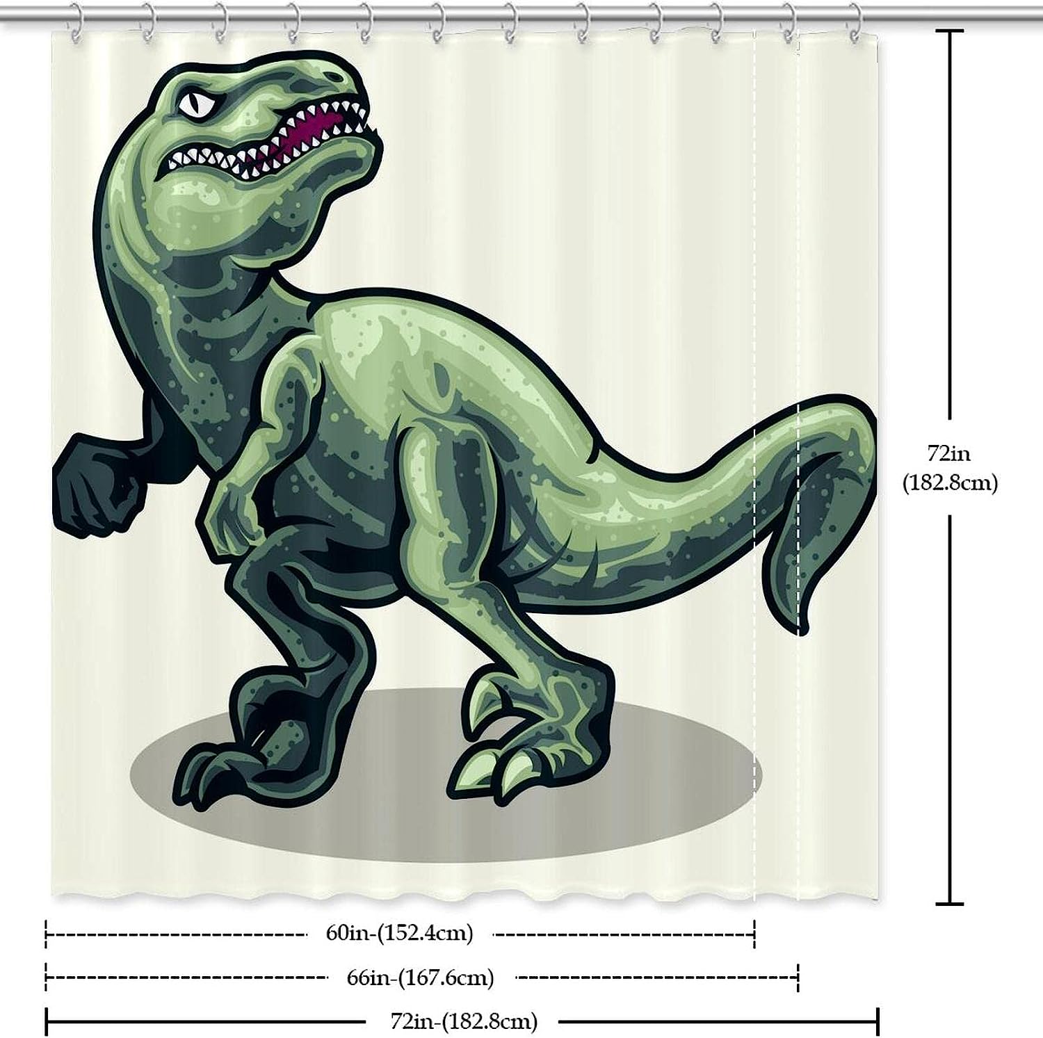 Realistic Dinosaurs Raptor Green Tyrannosaurus Shower Curtain, Prehistoric Bath Curtain