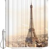 Realistic Eiffel Tower Shower Curtain With Trees White Wall Design For Bathroom Bathtub Decor