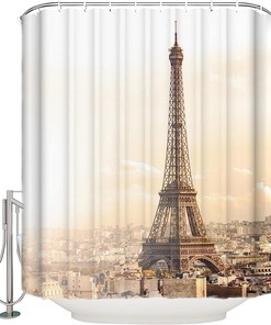 Realistic Eiffel Tower Shower Curtain With Trees White Wall Design For Bathroom Bathtub Decor