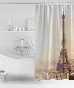 Realistic Eiffel Tower Shower Curtain With Trees White Wall Design For Bathroom Bathtub Decor