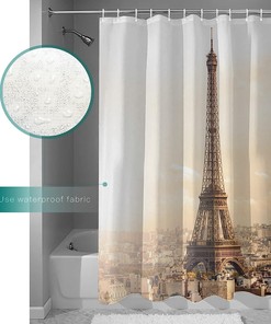 Realistic Eiffel Tower Shower Curtain With Trees White Wall Design For Bathroom Bathtub Decor