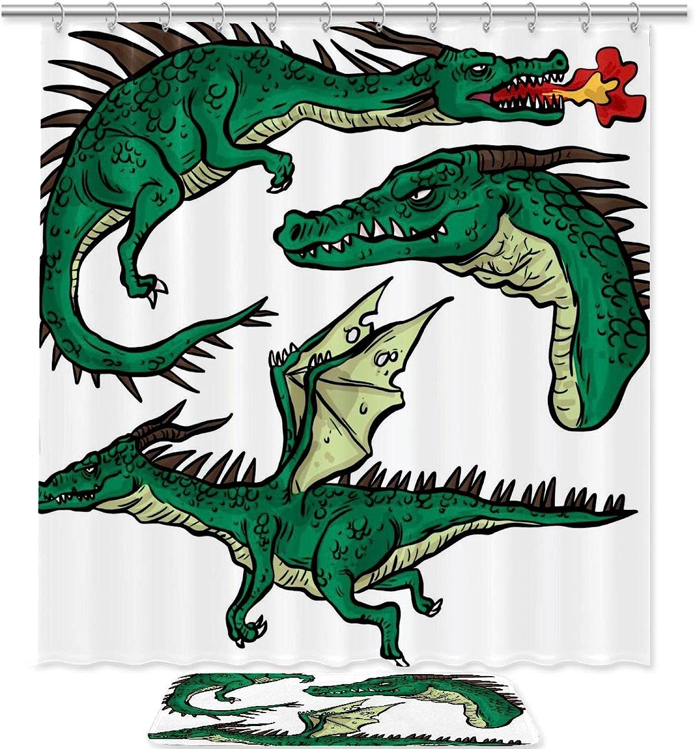Realistic Green Dragon Shower Curtain, Waterproof Fabric Bathroom Decor With Gothic Print