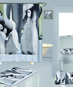 Realistic Penguin 3D Print Shower Curtain, Waterproof Bath Curtain