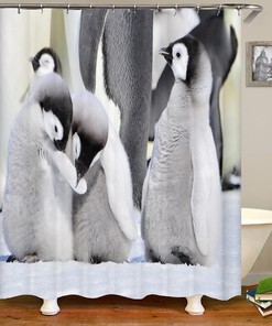 Realistic Penguin 3D Print Shower Curtain, Waterproof Bath Curtain