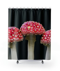 Realistic Red Capped Mushrooms Unique Shower Curtain
