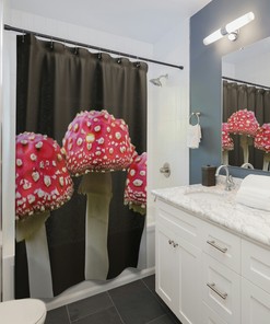 Realistic Red Capped Mushrooms Unique Shower Curtain