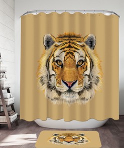Realistic Tiger Portrait Shower Curtain for Artistic Bathroom Decor