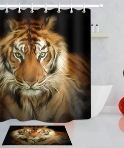 Realistic Tiger Portrait Waterproof Shower Curtain for Wildlife Bathroom Decor