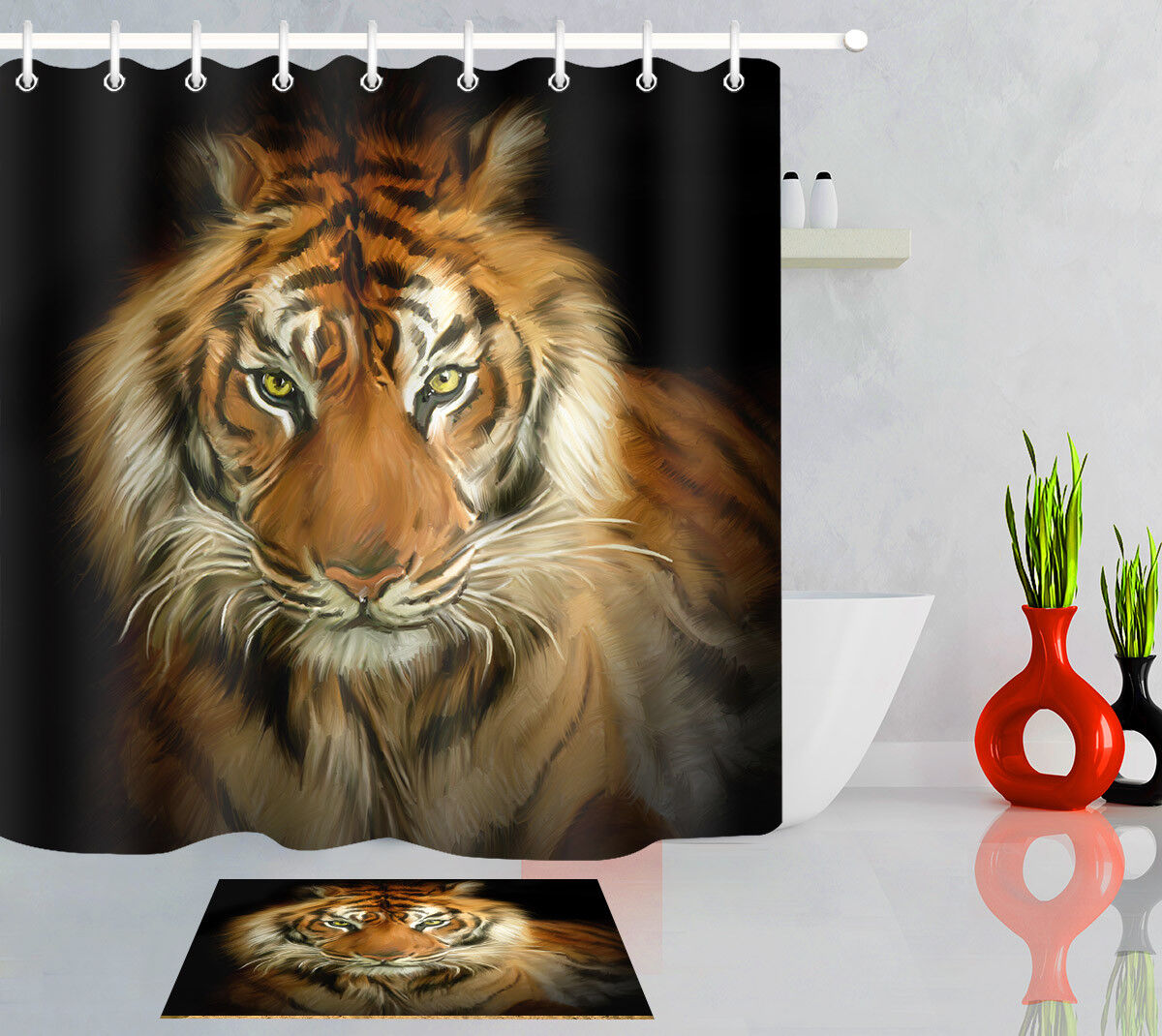 Realistic Tiger Portrait Waterproof Shower Curtain for Wildlife Bathroom Decor