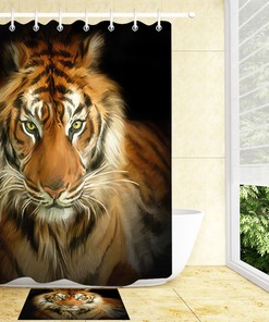 Realistic Tiger Portrait Waterproof Shower Curtain for Wildlife Bathroom Decor