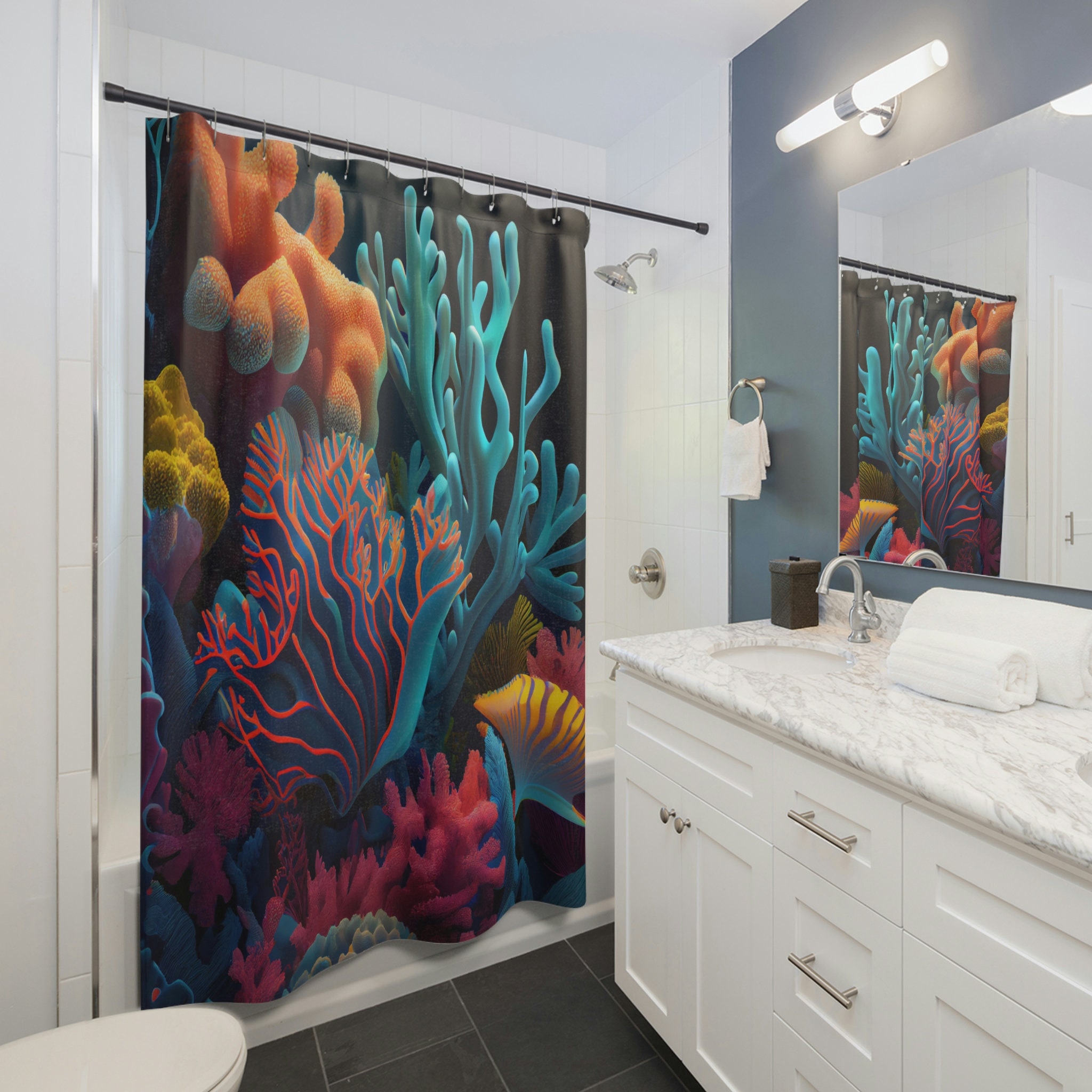Realistic and Detailed Coral Reef Shower Curtain