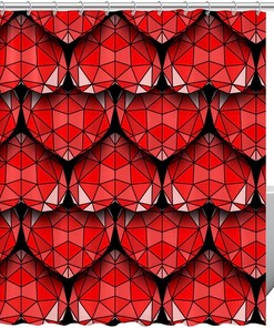 Red 3D Geometric Hearts Love Pattern Shower Curtain, Romantic Bathroom Decor