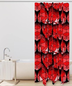 Red 3D Geometric Hearts Love Pattern Shower Curtain, Romantic Bathroom Decor