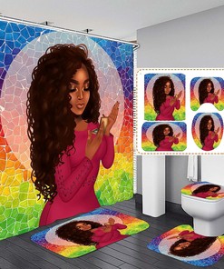 Red Accented Black Girl Bathroom Decor Set With African American Shower Curtain