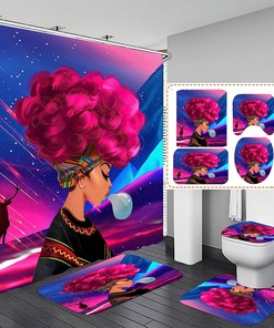 Red African American Woman Shower Curtain With Black Girl Bathroom Decor