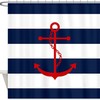 Red Anchor on Blue Stripes Shower Curtain with Nautical Design for a Beachy Bathroom 